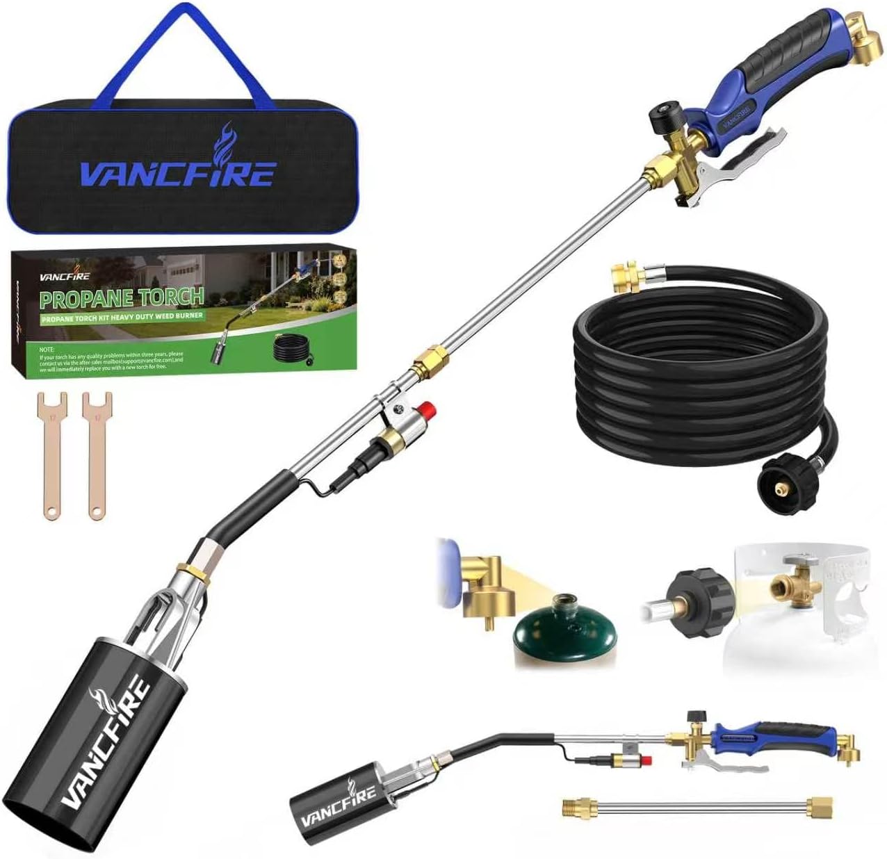 Propane Torch Weed Burner Kit with Storage Bag,35.4 High Output Blow Torch with Long/Short Mode & 12.5FT Hose,Heavy Duty Flamethrower with Turbo Trigger for Weeding,Asphalt Melting,Ice Snow Melting