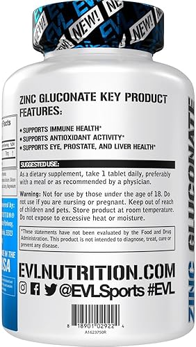 Miniatura 3 de Evlution Nutrition Zinc Gluconate - Suplemento de salud inmunológica - Ojos + próstata + apoyo hepático - refuerzo antioxidante - 60 porciones