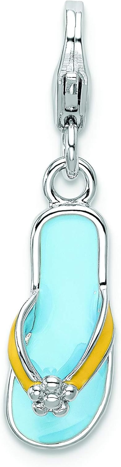 Amore LaVita Sterling Silver Enameled 3-D Flower Flip Flop with Lobster Clasp Charm