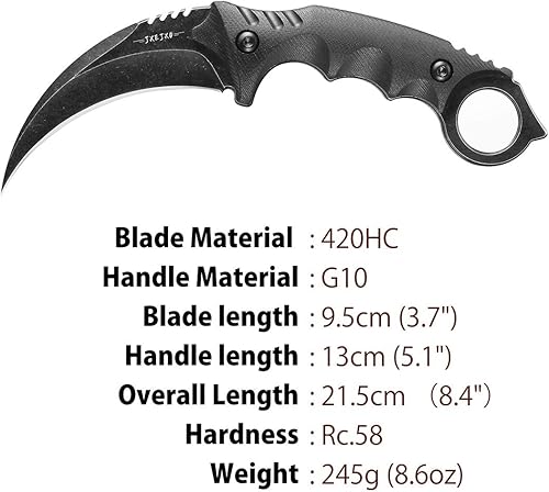 Miniatura 2 de JXE JXO Cuchillo táctico EDC con vaina, cuchillo duradero de acero 420HC Karambit de hoja fija para uso al aire libre, cuchillo de supervivencia con