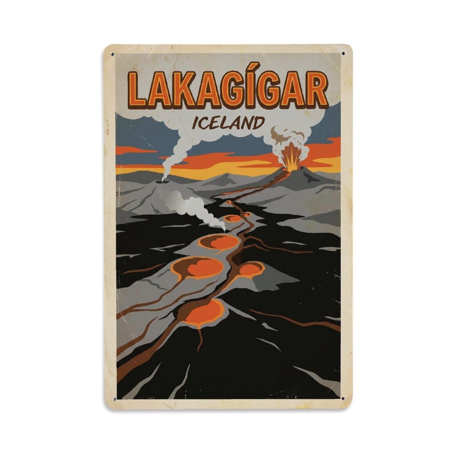 Gead 8X12inch Style Vintage Travel Lakagigar Iceland Craters Metal Tin Sign