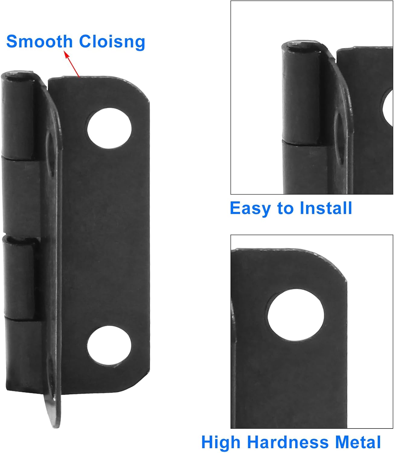 Bivethoi 48PCS Metal Foldable Butt Hinge, Black Solid Butt Hinges Small Hinges Mini Hinges Home Furniture Hardware Butt Hinge for Cabinet Door Closet (25 * 19MM)