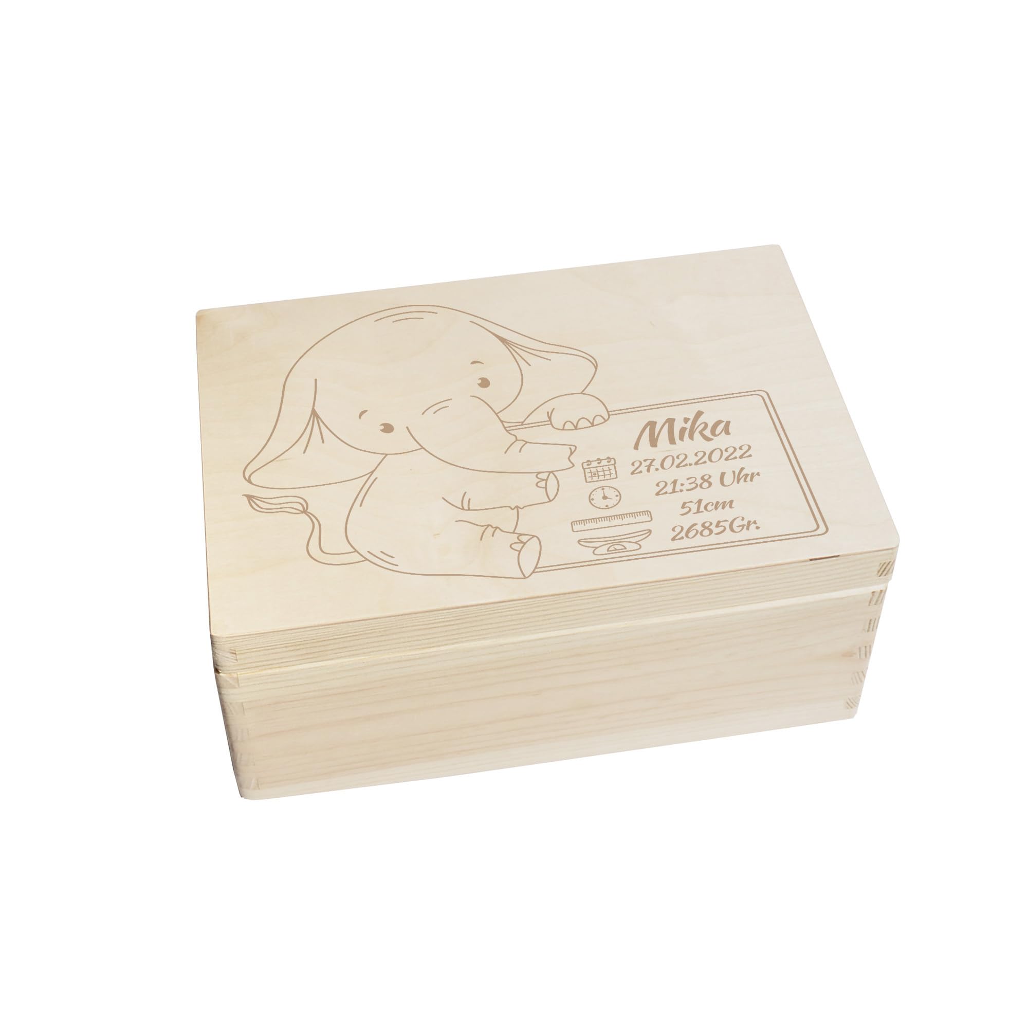 Scatola dei ricordi personalizzata per neonati e bambini con incisione elefante, scatola in legno per bei ricordi, 30 x 20 x 14 cm