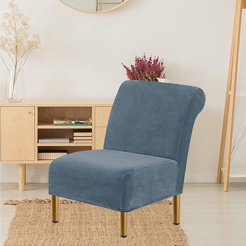 Miniatura 9 de Funda para silla decorativa sin brazos, de terciopelo elástico, extraíble, lavable, de lujo, moderno, protector de muebles con parte inferior