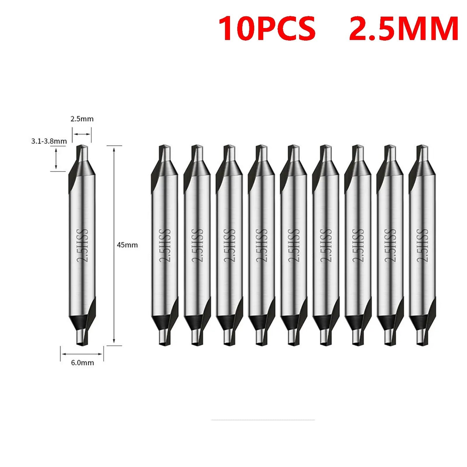 Juego de 10 brocas de centrado HSS de 1,5 a 6,0 mm for taladro de centrado.(2.5mm)