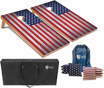 Tailgating Pros Regulation Cornhole Boards Flag Set - Includes 8 Bean Bags, Carrying Cases, and 4x2 Corn Hole Toss Game