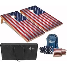 Tailgating Pros Regulation Cornhole Boards Flag Set - Includes 8 Bean Bags, Carrying Cases, and 4x2 Corn Hole Toss Game