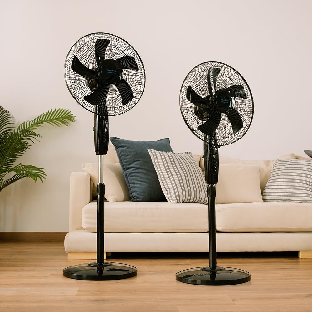 Cecotec - Ventilateur sur Pied EnergySilence 515 MaxFlow Black - 45 W, Diamètre 30 cm, 5 Pales, 3 vitesses, Minuterie jusqu’à 1 Heure, Oscillation Automatique et Hauteur Ajustable