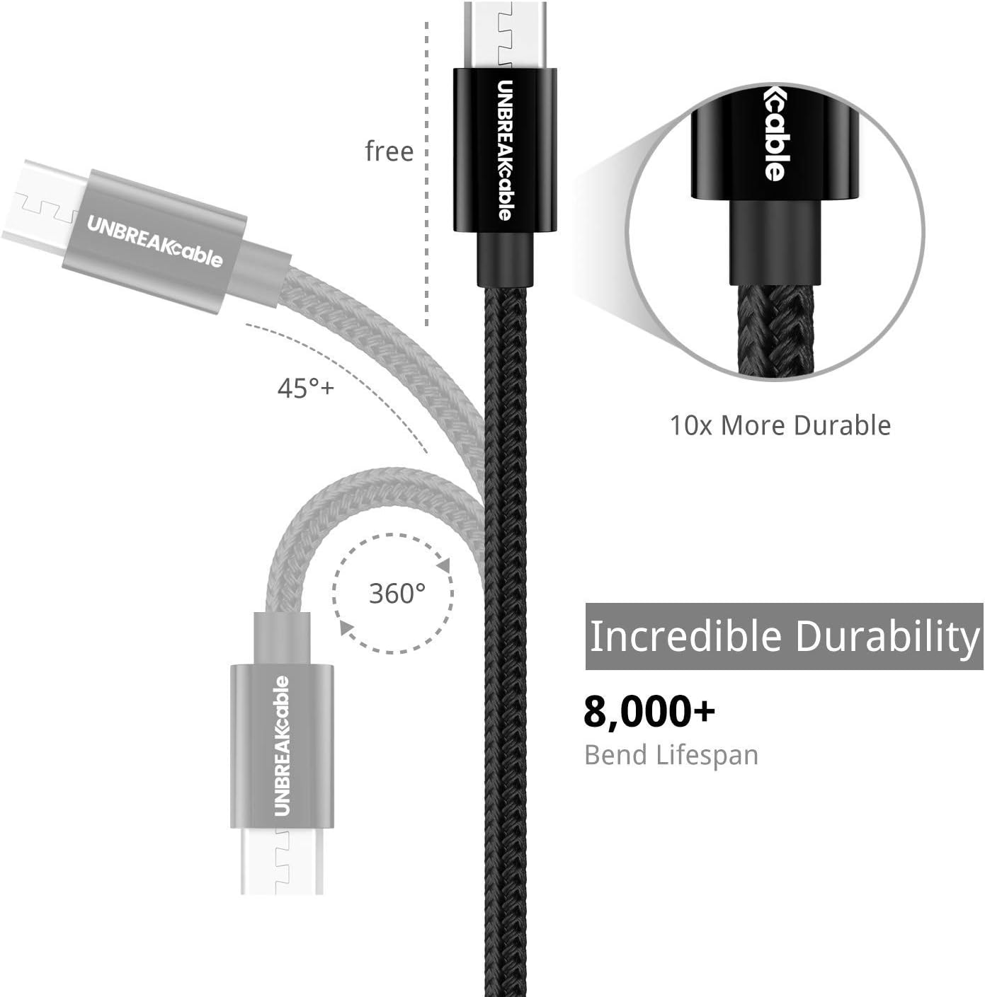 UNBREAKcable Micro USB Cable Android Charger [2 Pack] Durable Nylon Braided Micro USB Charger - Fast Charging Cord Compatible with Samsung,HTC, Nexus, LG, Xbox, PS4 and More, 2M 6.5ft, Blac