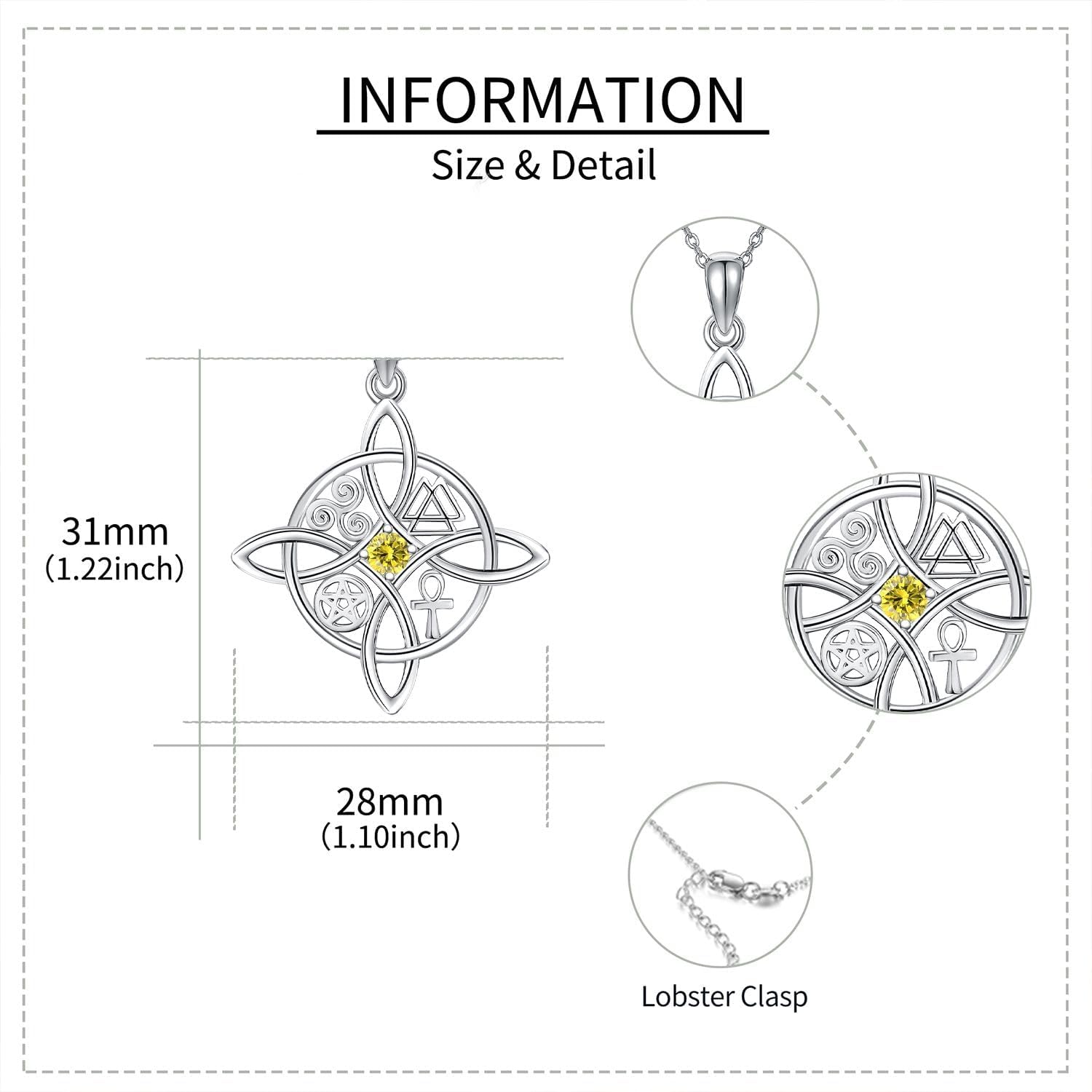 YAFEINI Sterling Silver Witches Knot Pendant Necklace - Celtic Cross Witch Jewelry Amulet Gifts for Women - Image 3