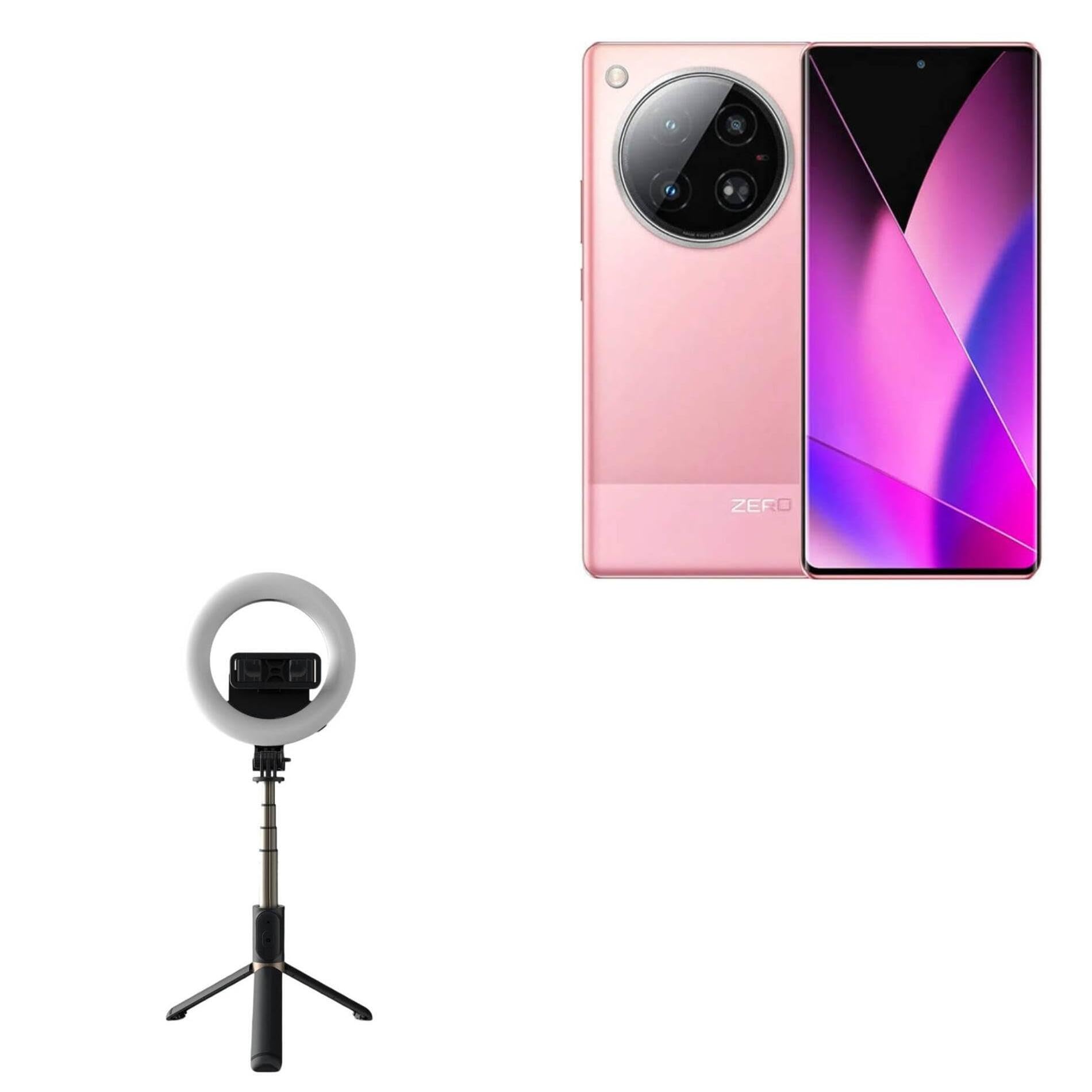 BoxWave Stand and Mount Compatible with Infinix Zero 40 4G - RingLight SelfiePod, Selfie Stick Extendable Arm with Ring Light - Jet Black