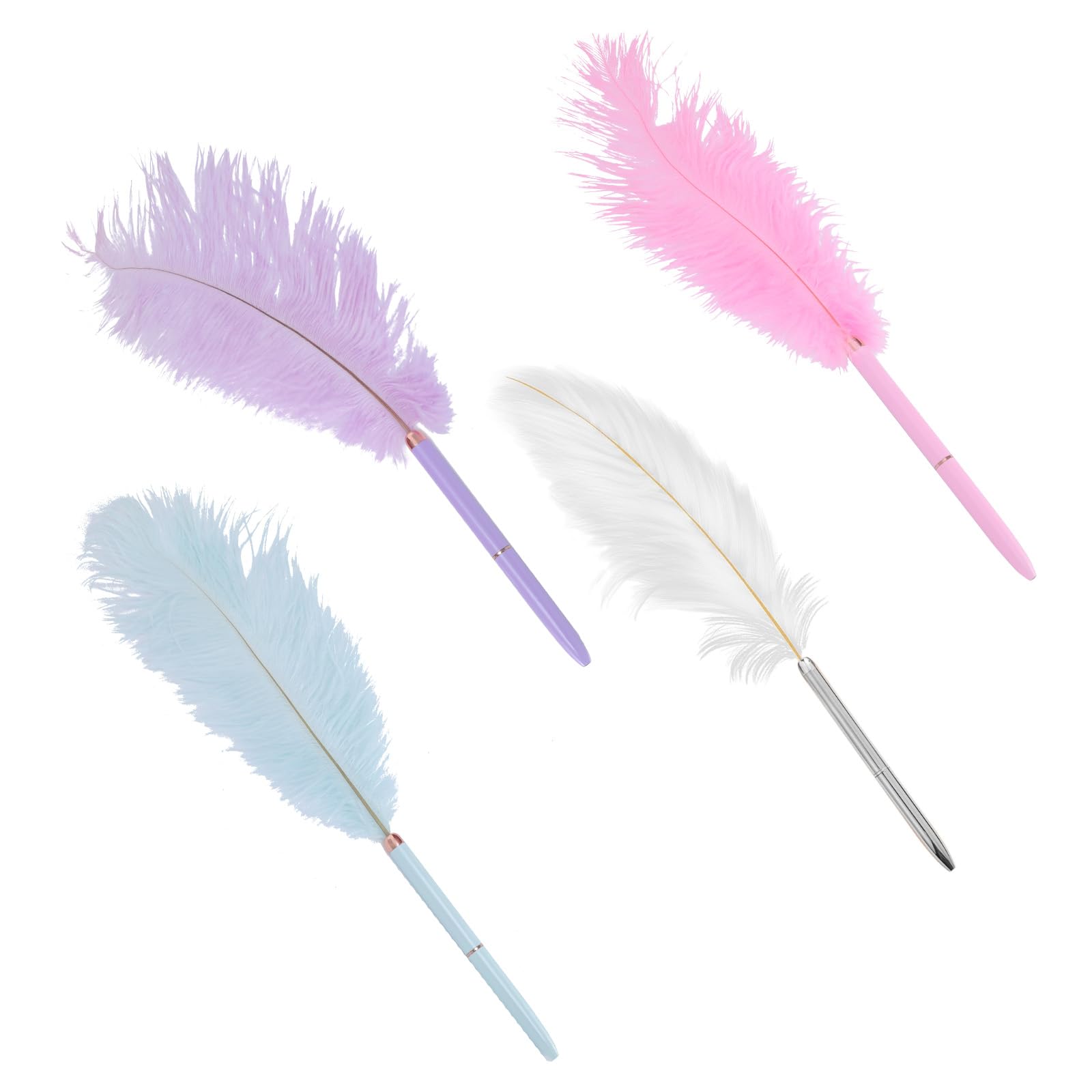 Buxuaaaa 4pcs Feathered Pen Black Inks Ballpoint Pen Writing Wedding Signing Calligraphy Stationery for Student