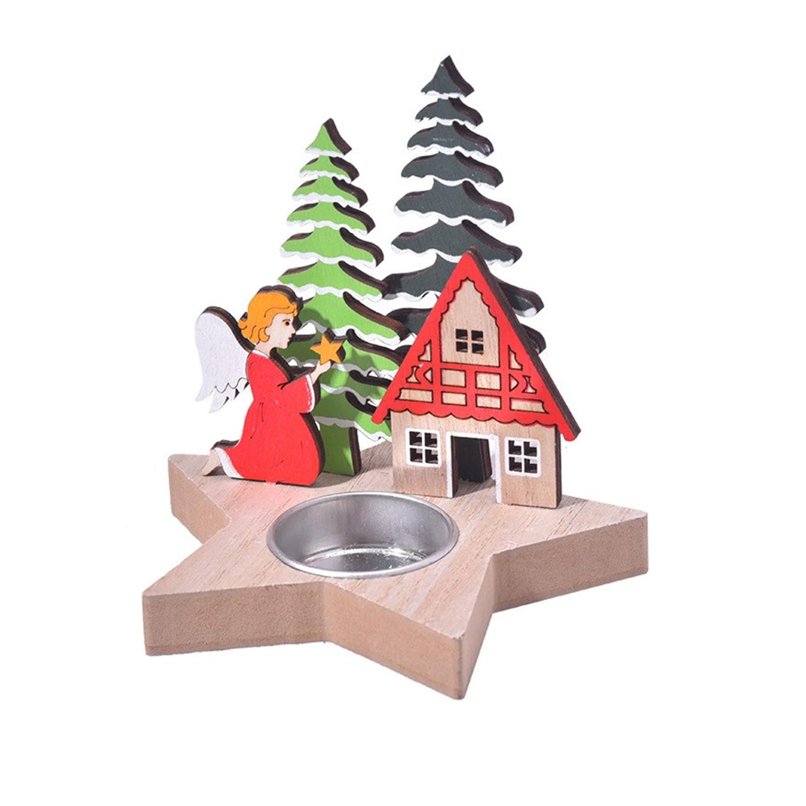 Kalttoy Decorative Wood Holder Candlestick with Cartoon Themes Option Suitable for Various Holiday Scene Christmas Ornament Enthusiasts