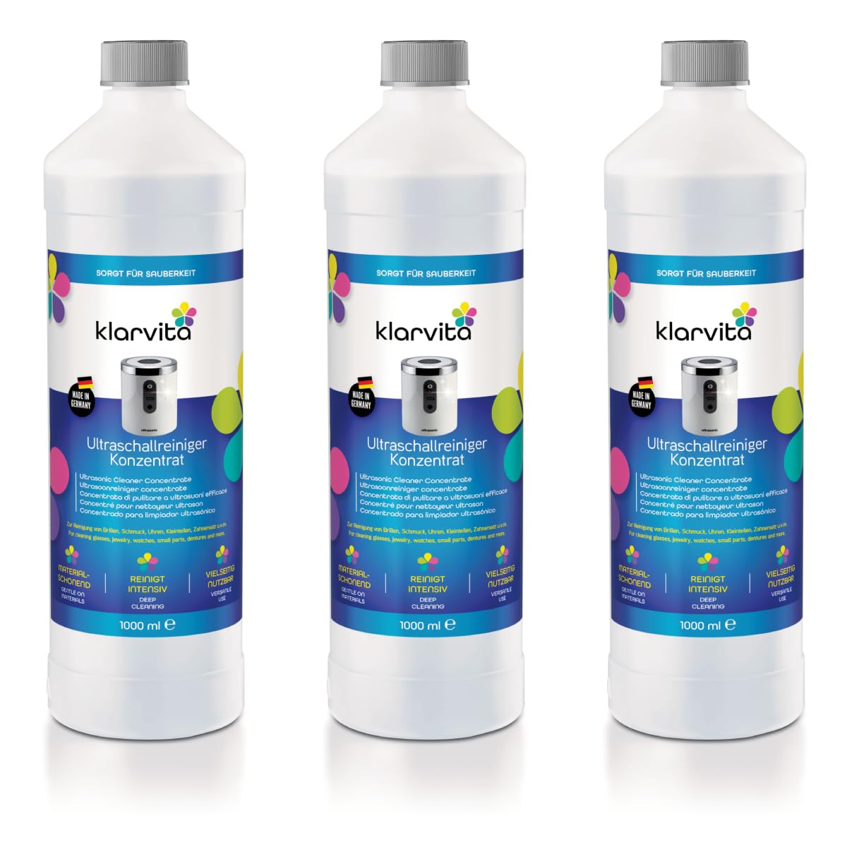 Ultraschallreiniger 2x 1000 ml - KONZENTRAT - Für Brillen, Schmuck, Uhren, Zahnersatz & Kleinteile - Reinigungskonzentrat für Ultraschallgeräte - Materialschonend & Hochwirksam