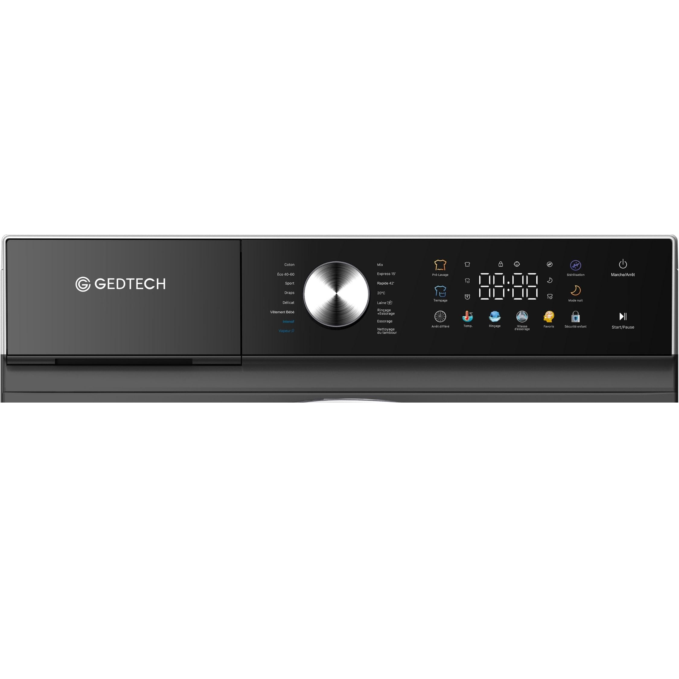 GEDTECH GLLPS81400WH - Lavatrice frontale da 8 kg, 1400 giri/min, 16 programmi, Eco - Intensivo - Veloce - Molto basso conso - Pannello di controllo LED a colori (nero)