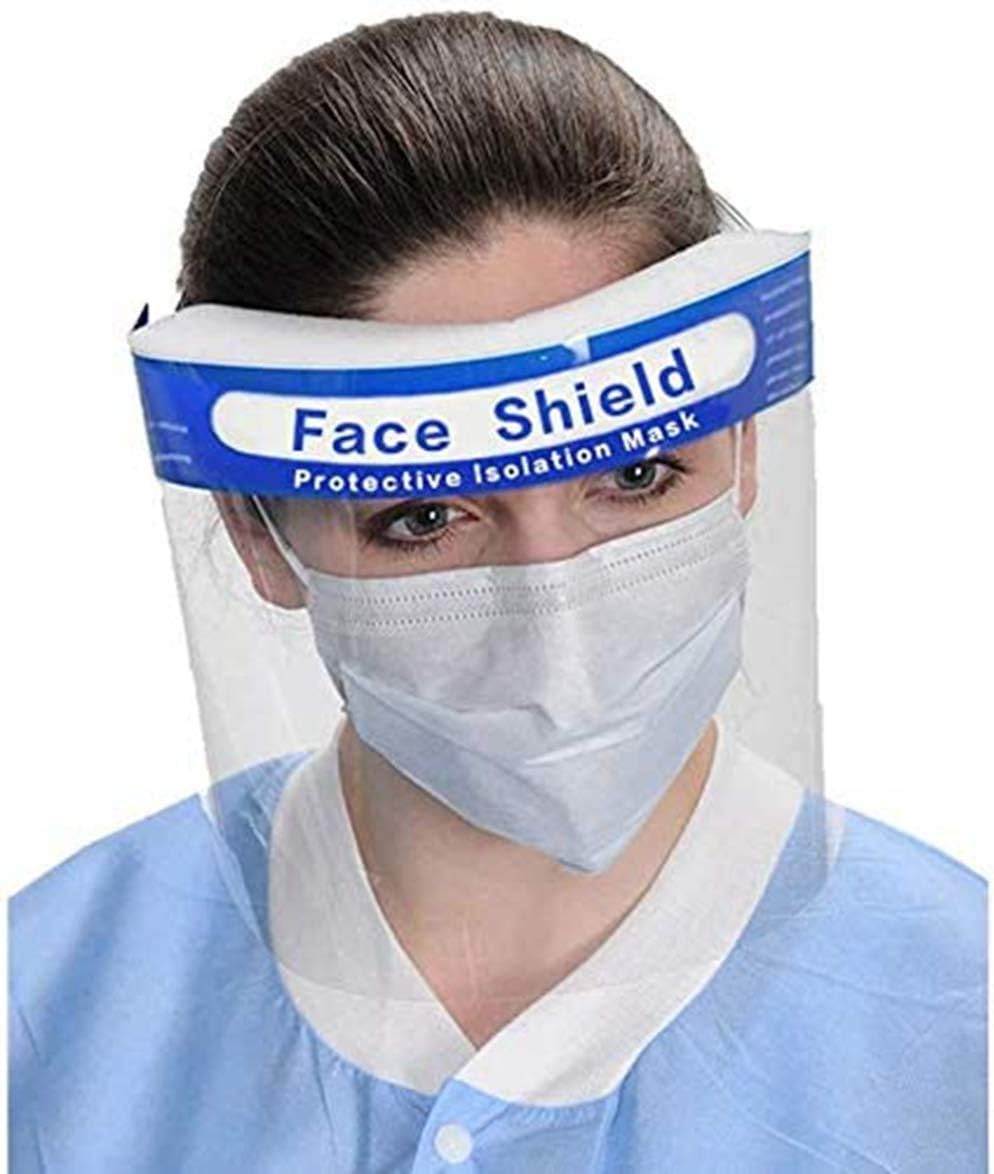 5 pcs Safety Face Shield Full Protection Visor Cap with Protective Transparent Film Elastic Band and Comfort Sponge Lightweight to windproof dustproof Anti-Splash Facial Cover Adjustable for Women Man