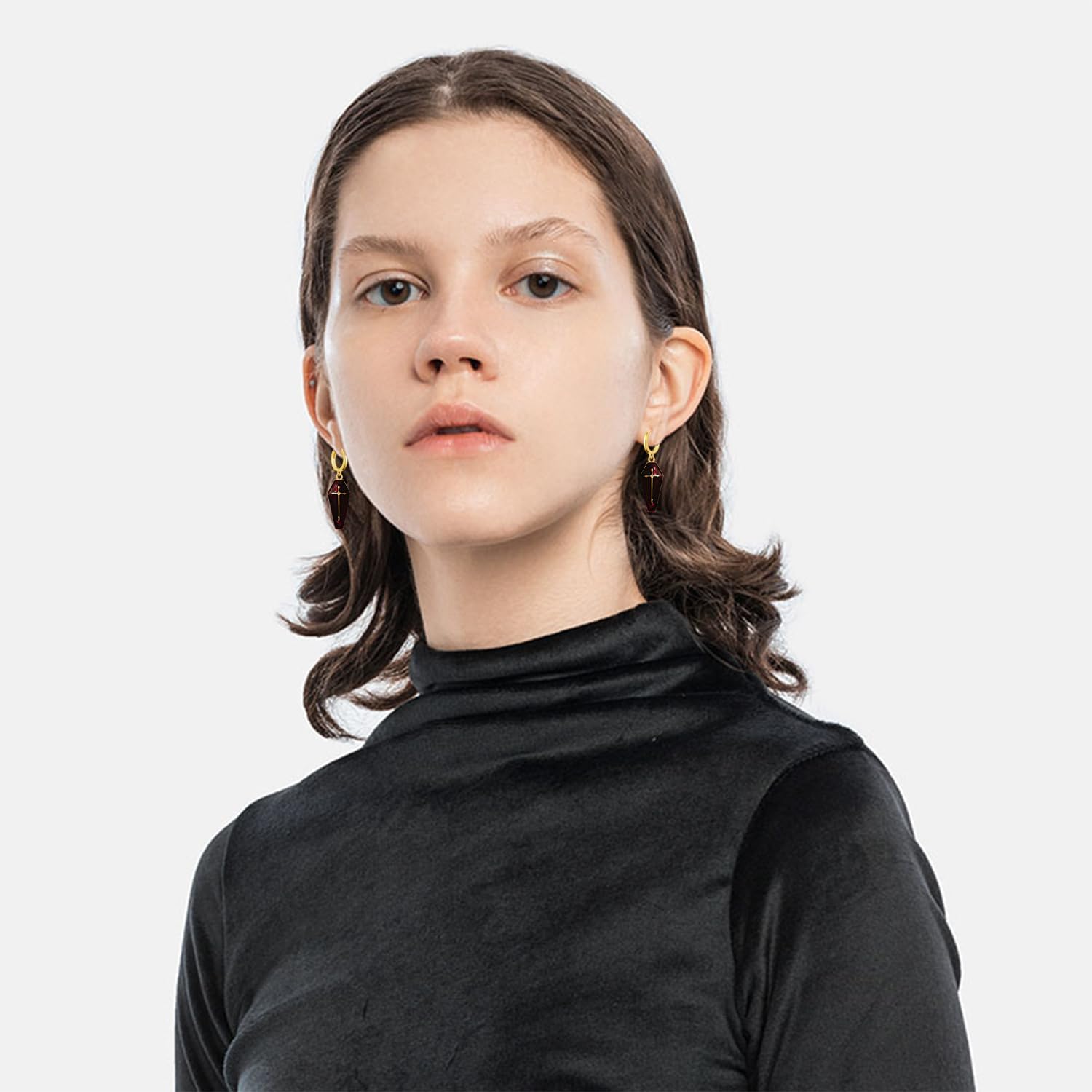 Gothnic Punk Coffin Huggie Hoop Earrings Goth Cross Vampire Coffin Earrings Spider Web Bat Earrings for Women Halloween Cosplay Accessories Aesthetic Jewelry - Image 4