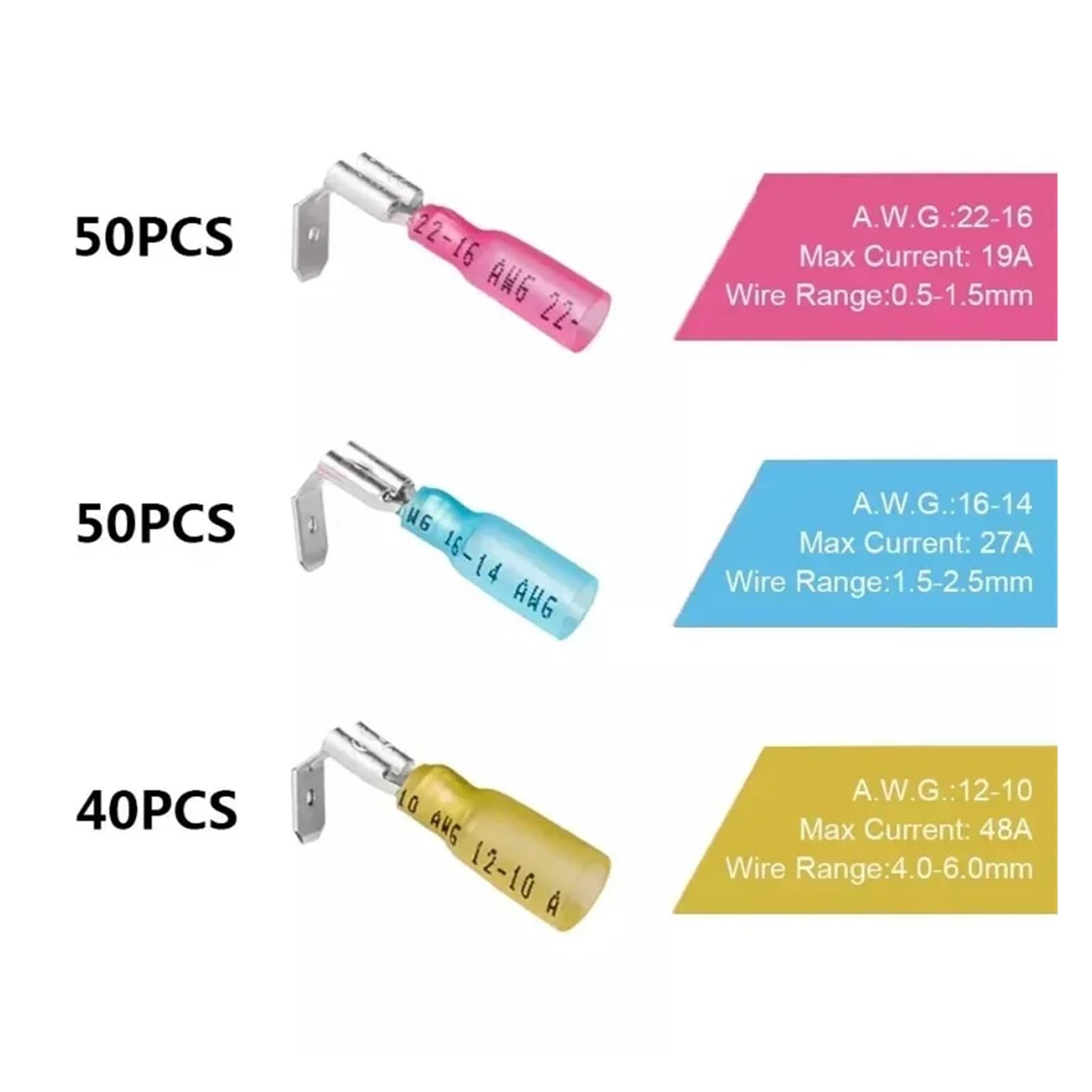 140pcs Heat shrink terminals Piggy Back Spade Terminators Insulated Butt Connector Crimp Electrical Terminals Red Blue Yellow