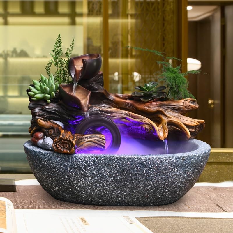 Fuente Decorativa de jardín, Fuente de Agua con Cascada, de cerámica, diseño de Pino, Feng Shui Zen, decoración para salón, Dormitorio, Oficina