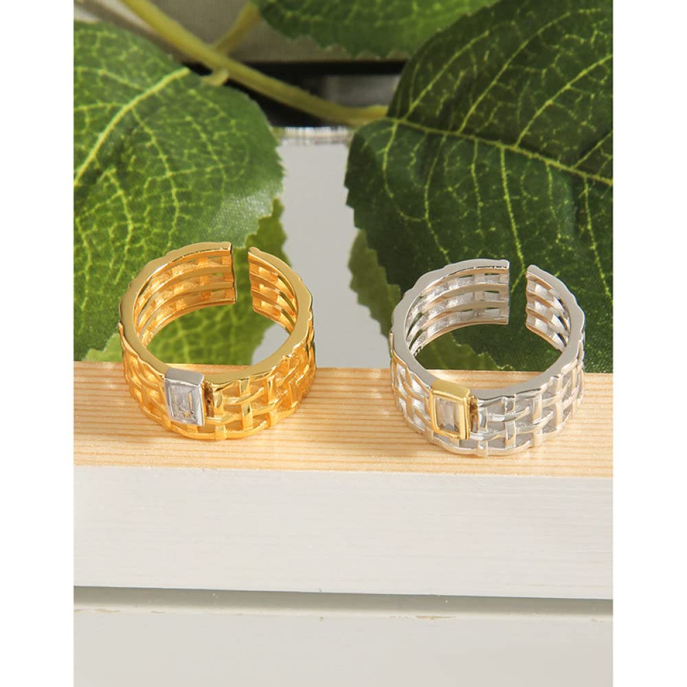 HGJH Ring Silber 925 Damen, S925 Sterling Silber Karierter Webring Verstellbare Ringe Minimalistischer Offener Ring Silber Daumenring Ewigkeitsring Hochzeitsanhänger Schmuck Geschenke Für Männer Mädc