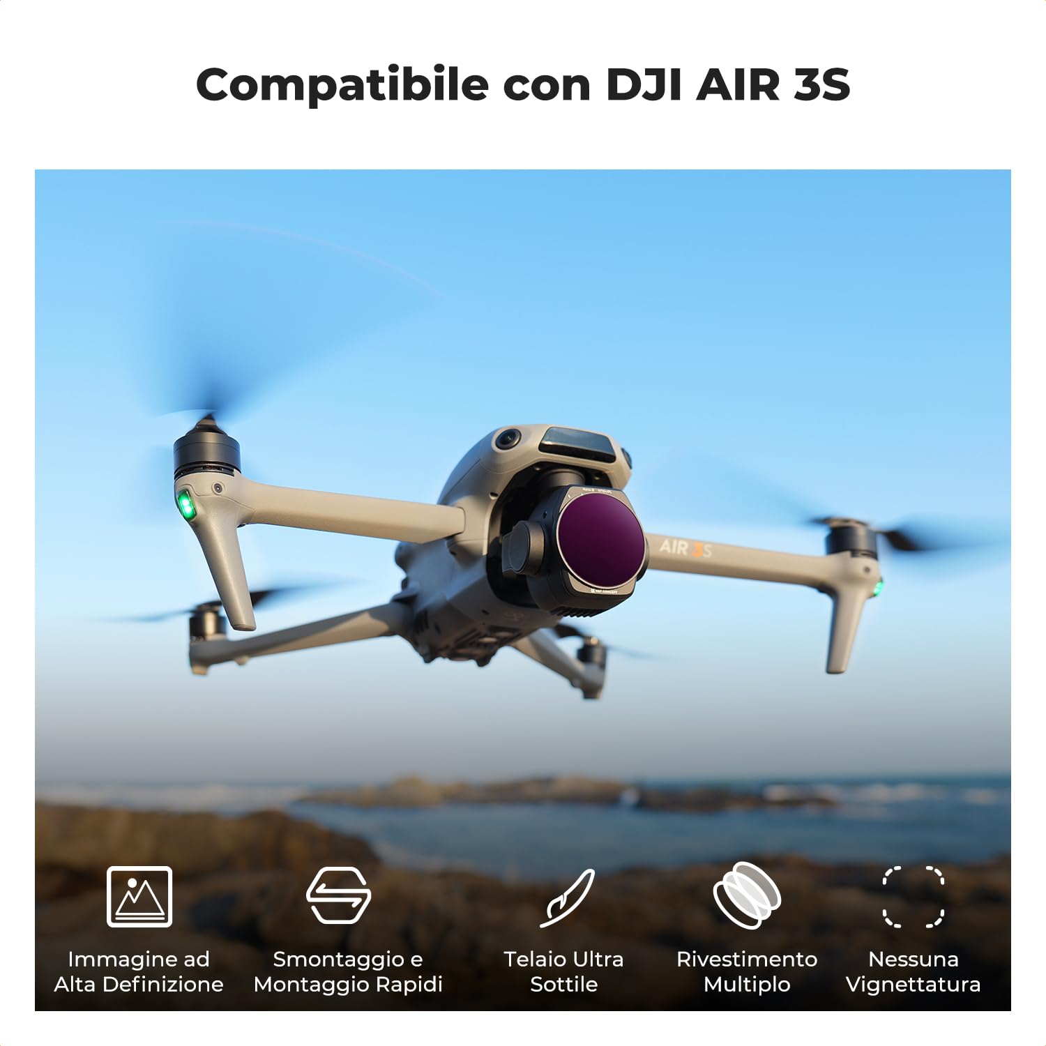 K&F CONCEPT 4 Pezzi Set di Filtri ND PL per DJI Air 3S, ND8/PL ND16/PL ND32/PL ND64/PL, Filtri Polari e a Densità Neutrale Multi-Funzionali, Accessori per Drone, Vetro Ottico HD/Multirivestito