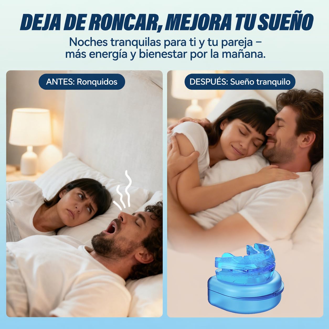 Dispositivo Antironquidos Ajustable – Férula Anti Ronquidos para Dormir, Diseño Cómodo para Uso Nocturno, Mejora del Descanso y Respiración, Bleu