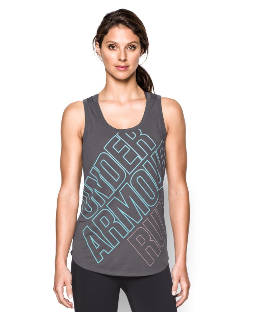 Under Armour Women's UA Oversized Run Graphic Tank (Large, GRAPHITE)