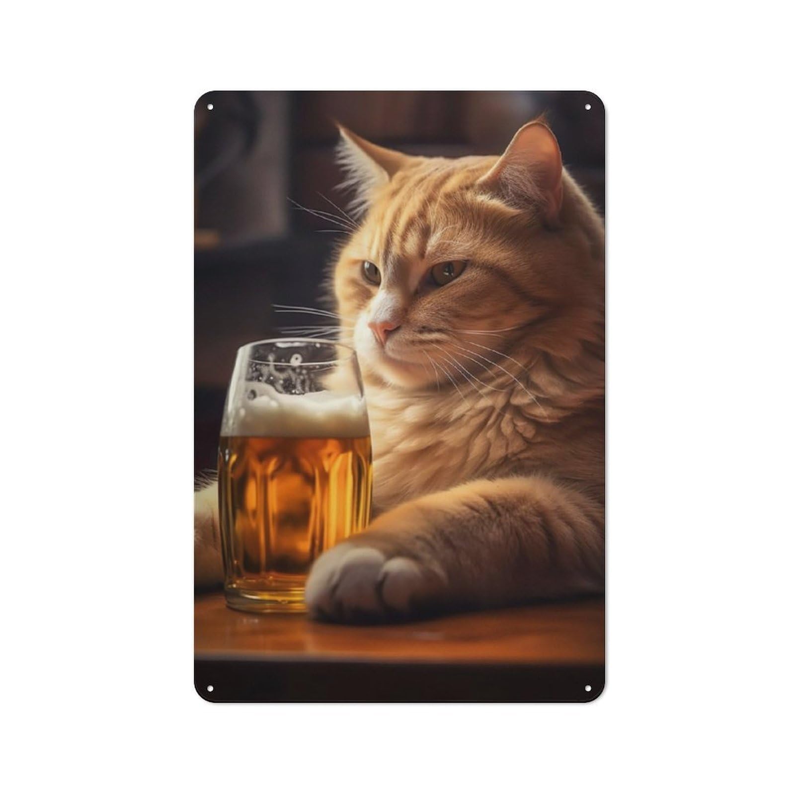 Junmoney Cat Beer Pub Pint Vintage Tin Sign 30X20cm With For Man Cave Or Games Room, Suited To Wall Displays In Games Rooms And Man Caves