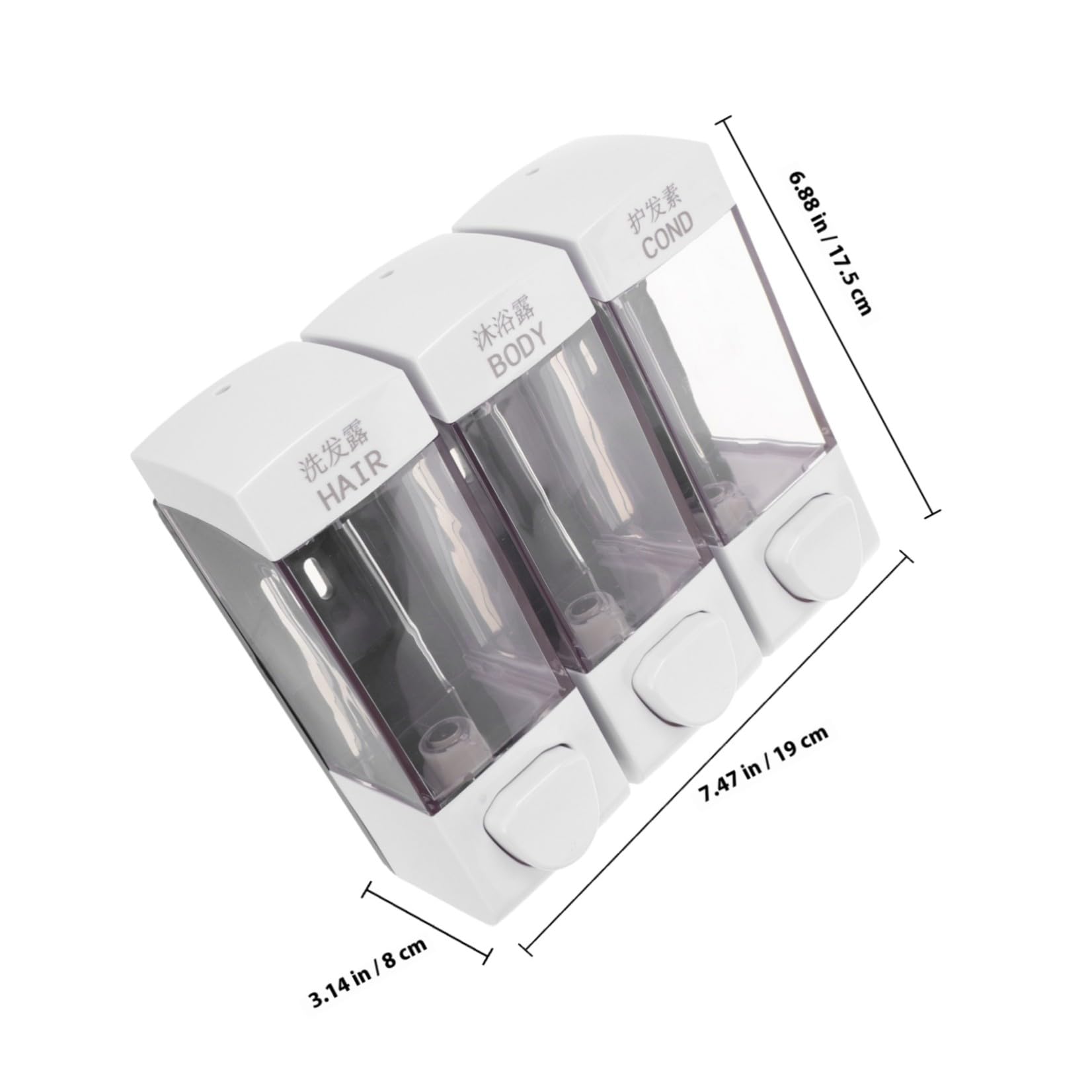 Toyvian Dispenser Sapone Liquido da Parete senza Foratura 3 Scomparti 1050 Ml in Abs Facile da Installare per Bagno e Uso Familiare