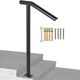 Handrail Railing,Single Post Handrail,Sturdy Outdoor Handrails with Base Wrought Iron Stair Handrail Fits 1 or 2 Steps Grab Rail for Steps Porch