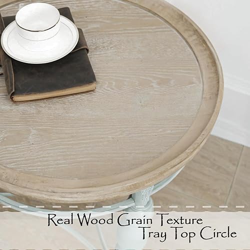 Miniatura 4 de Mesa auxiliar redonda rústica de granja, mesa auxiliar vintage de campo francés, φ20.1 x 23.6 pulgadas de alto, madera maciza rústica con patas de