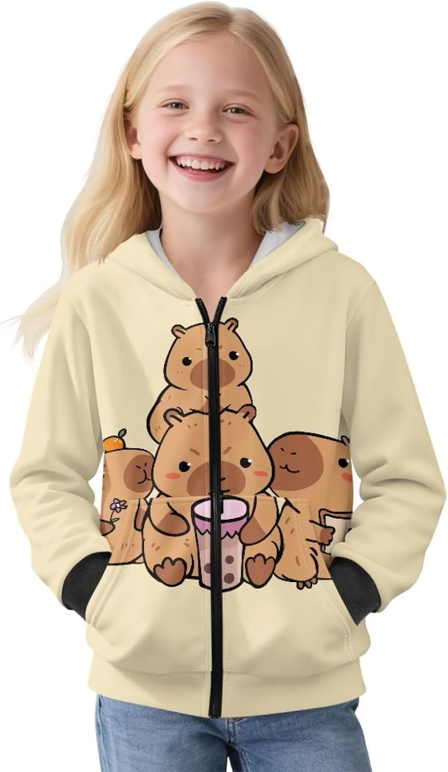 Biyejit Youth Kids Hoodies for Girls Boys with Pocket Fleece Zip Front Hoody Sweatshirt Long Sleeve Tops for Age 6-16 Years