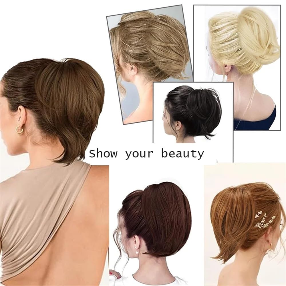 sztuczne włosy kok Messy Hair Bun Syntetyczne Dodatki Do Włosów, Elastyczne Krótkie Proste Przedłużki Do Kucyka Dla Kobiet Dziewcząt Akcesoria do włosów(SILVER)