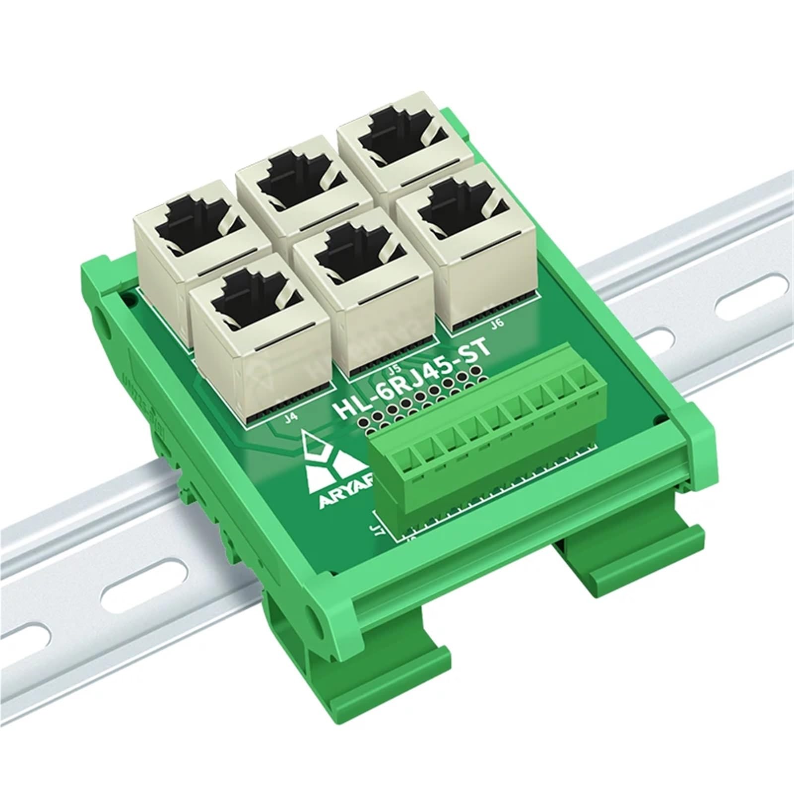 Moduł RJ45 do montażu na szynie DIN, 6-drożna płyta rozdzielcza RJ45 8P8C, listwa zaciskowa, złącze (bez bagażnika)