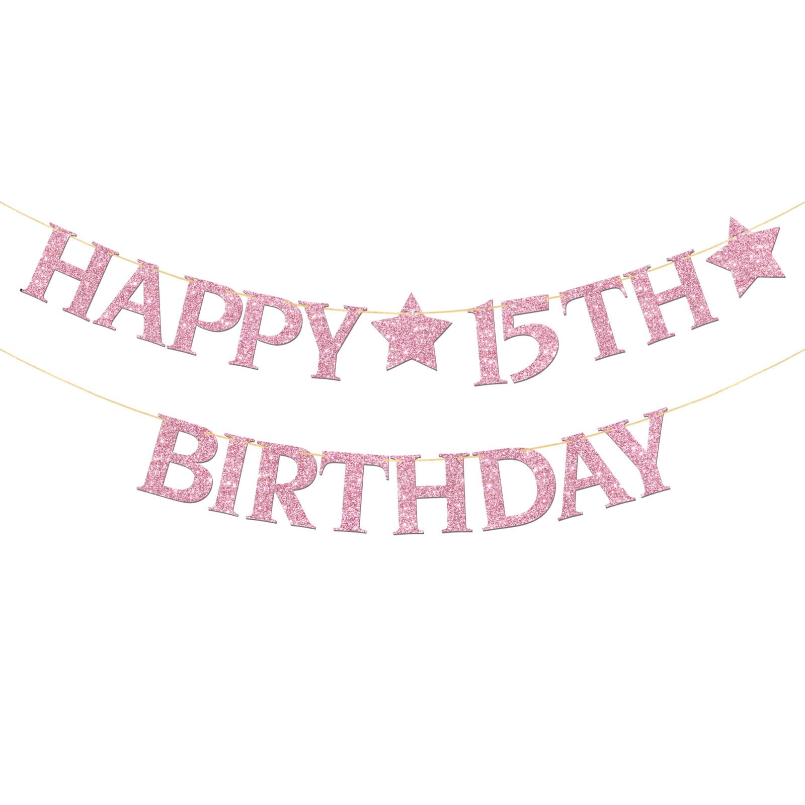Happy 15th Birthday Banner Colorful - Teen Girl 15th Birthday Party Banner Garland Supplies - Perfect Fifteen Bday Gifts - Cheers to 15 Years Party Decorations Pink Glitter — image 1