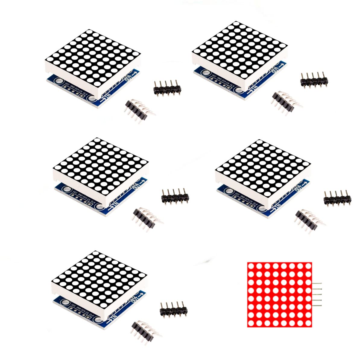 5PCS MAX7219 8x8 Dot Matrix LED Display Module 5V MCU Control MAX7219 8 * 8 LED Dot Matrix DIY Kit (Red)