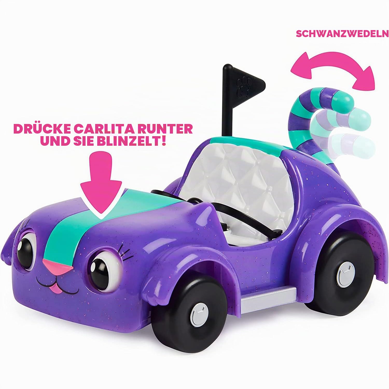 DREAMWORKS GABBY'S DOLLHOUSE - Carlita-Spielzeugauto mit Pandy Paws-Sammelfigur, 2 Zubehörteilen und 1 Überraschungsbox, geeignet für Kinder ab 3 Jahren