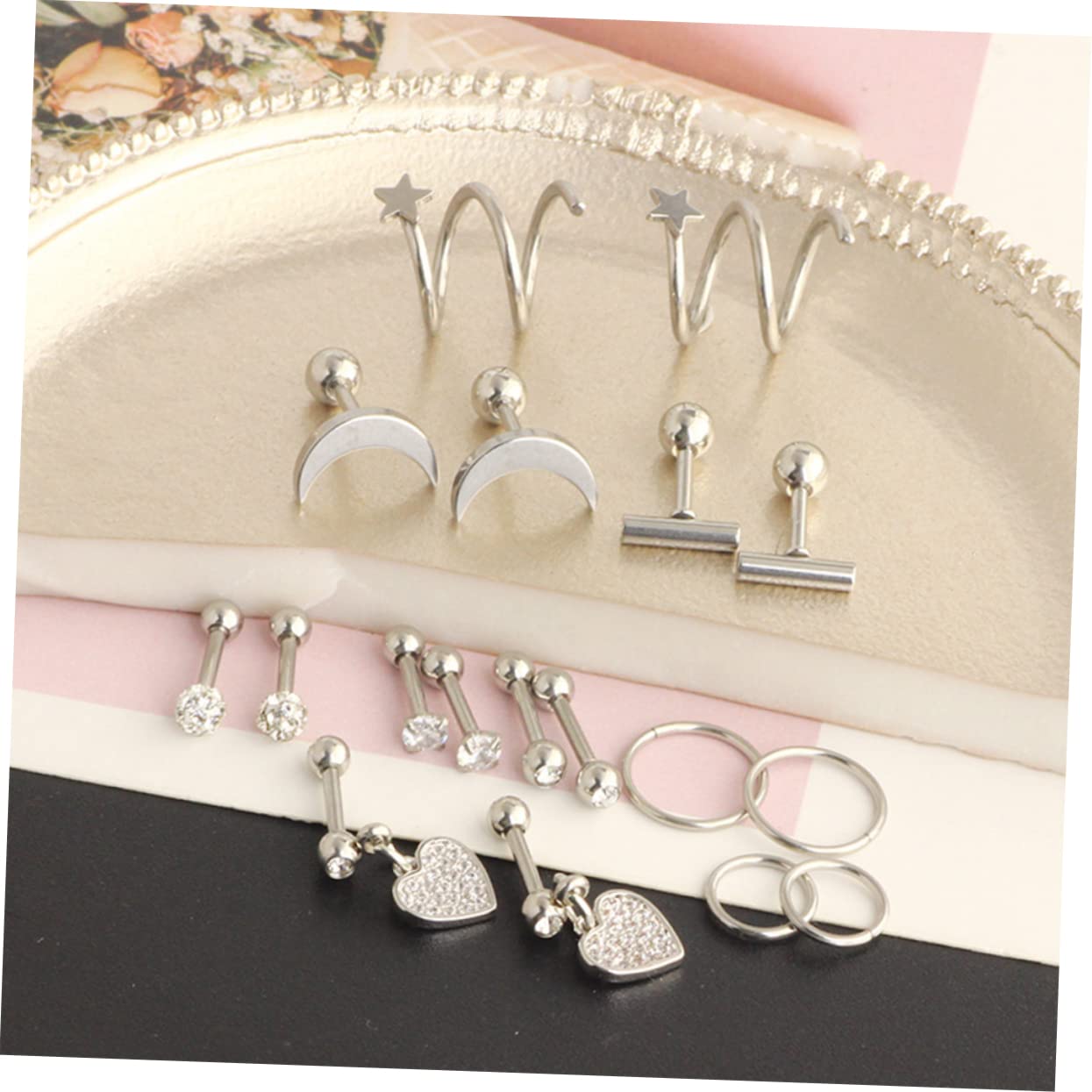 SOIMISS 5 Juegos pendiente aretes de diamantes para hombre aretes simples bisuteria hombre aretes para hombre accesorio para la oreja tachuelas de hueso del oído Acero inoxidable Silver