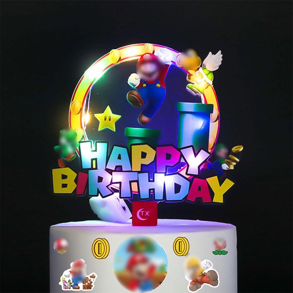 Décoration de gâteau pailletée de dessin animé, Décorations de gâteaux d'anniversaire et de muffins sur le thème des jeux vidéo, Décorations fêtes d'enfants