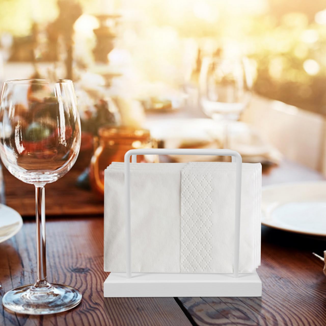 OUNONA Serviettenhalter Metallrahmen Mit Holzsockel Stabiler Papierhandtuchhalter Für Küche Und Esstisch Praktischer Napkin Dispenser Für Haushalt Und Gastronomie