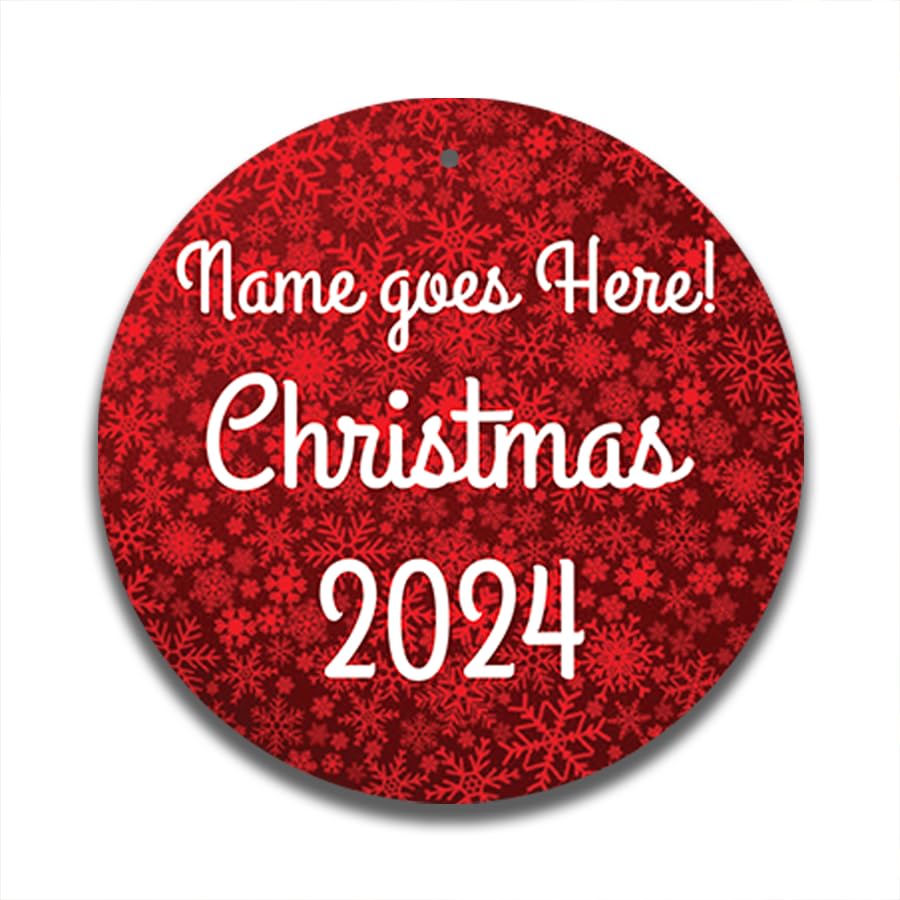 Personalized Christmas 2024 Ornament - 4 Designs Available - Customizable Name - 4 Inches - Double-Sided Printing (Red Snow Flakes)