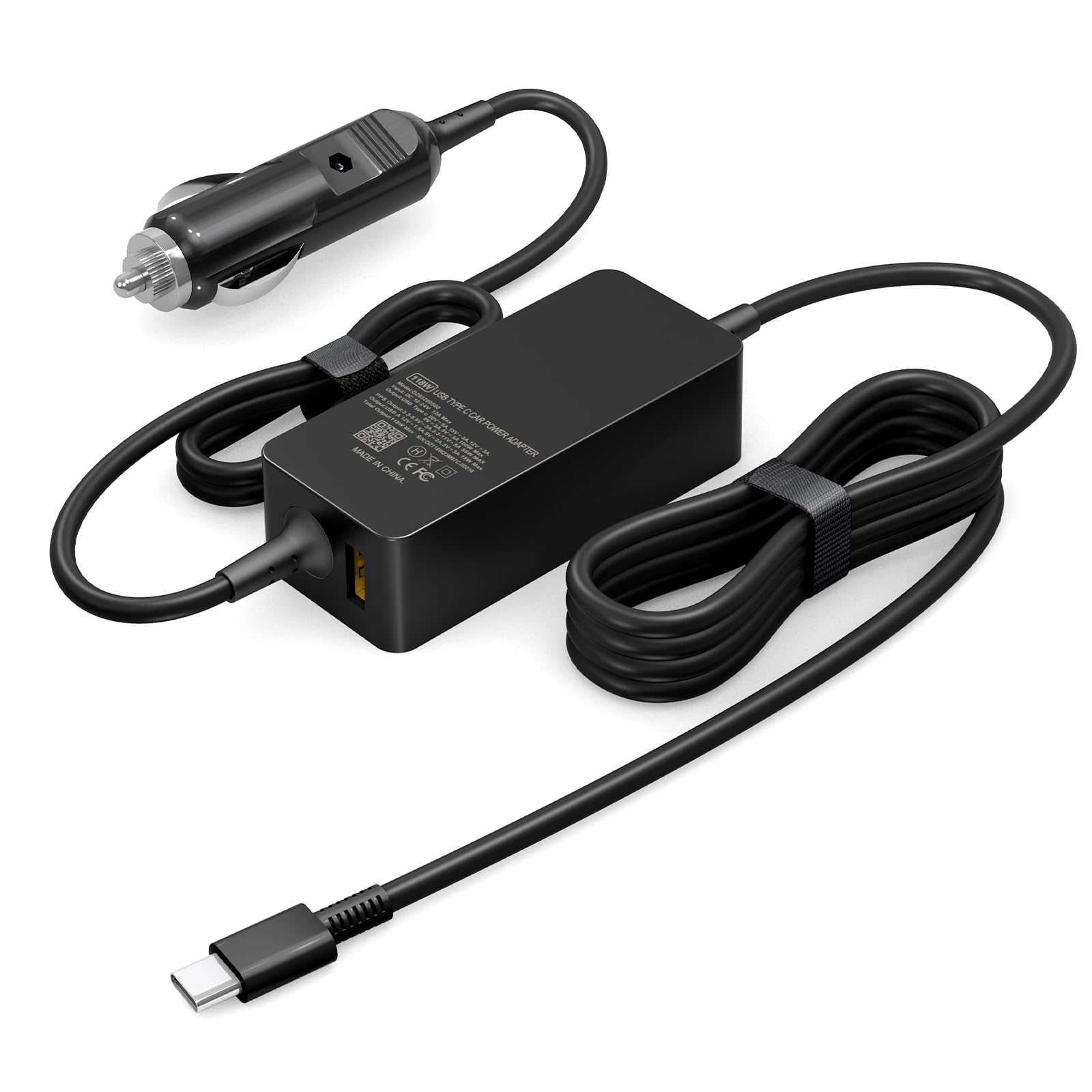 Chargeur allume-cigare pour ordinateur portable 12 V-24 V - Prise USB C 100 W + 18 W pour HP/Lenovo/Dell - Câble de charge de voiture Samsung Galaxy S23/S24 Ultra/Google/iPhone 16/16Pro 15 max/iPad