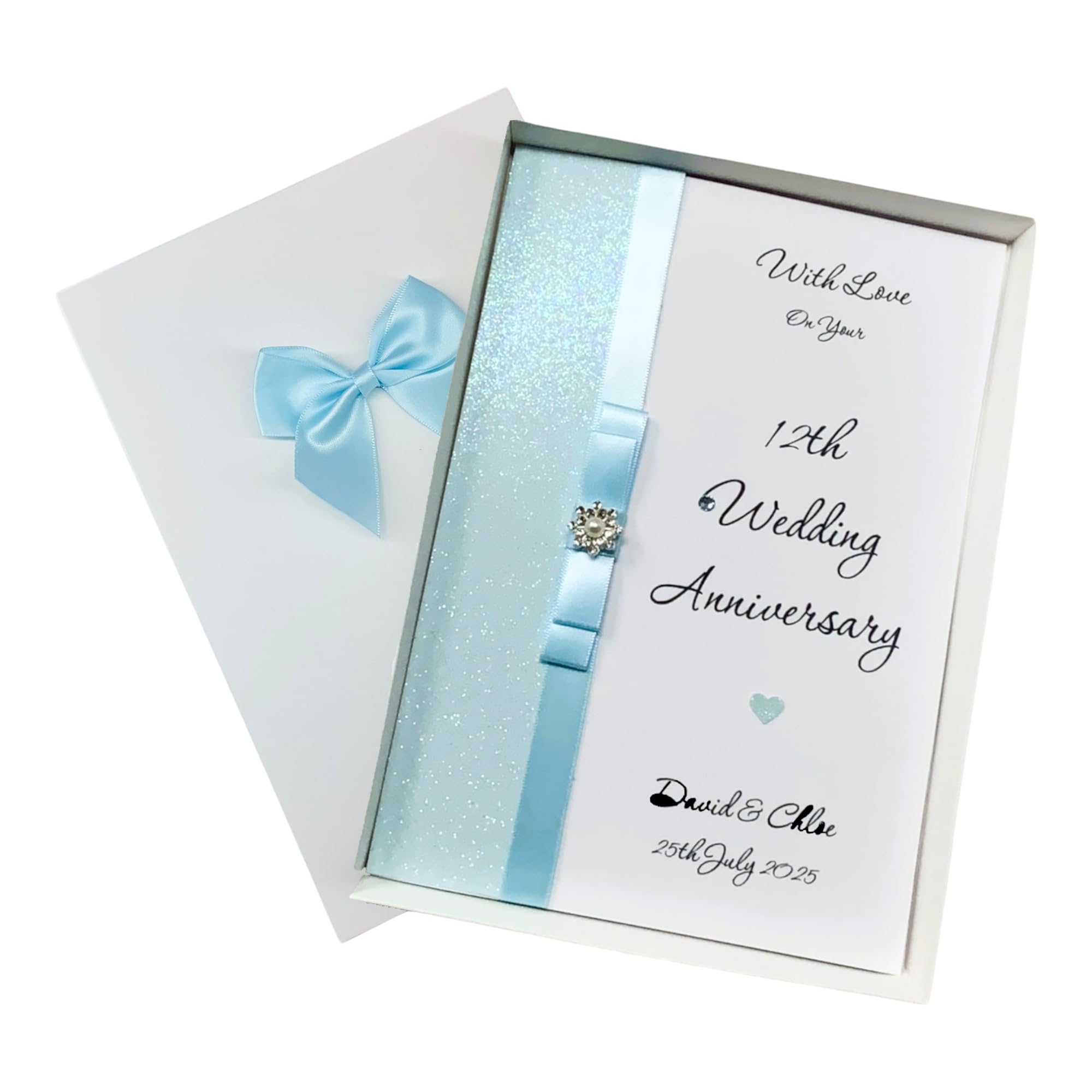 12th Wedding Anniversary Card - Silk 12 Year Twelfth Anniversary Luxury Greeting Card, Personalised Gift for Wife, Husband, Parents, Couple, Friends - A5 Card - 18 Colours to Choose - LUXURY BOW