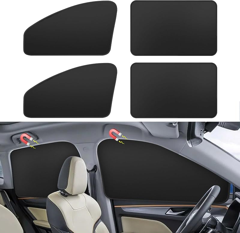 Protetor solar magnético para janelas laterais de carro, cortina dupla face preta, 4 peças QZZYXYL