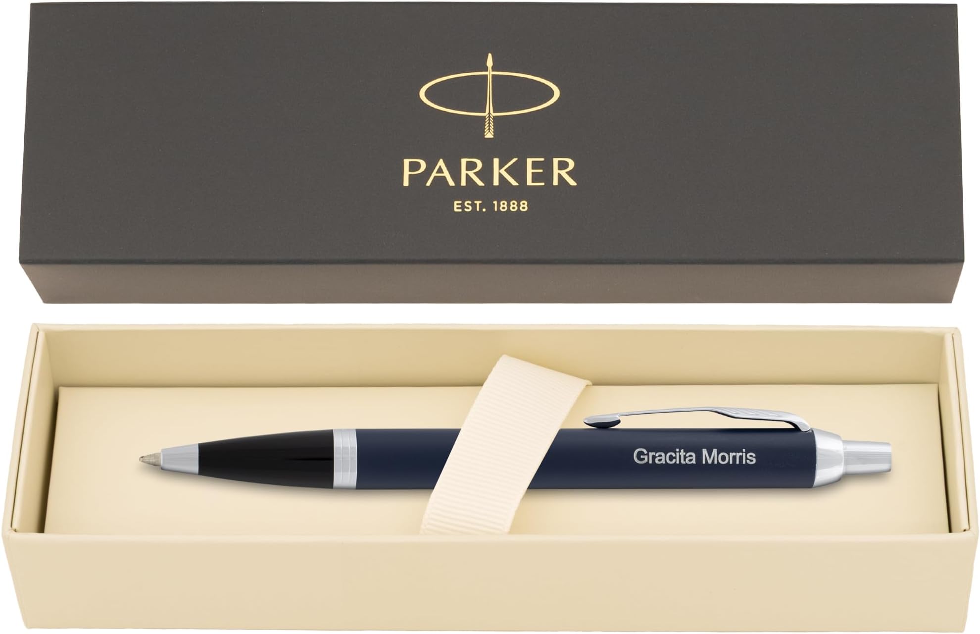 Parker IM Engraved Ballpoint Pen, Matte Blue with Chrome Trim, Blue Ink, Personalized Gift for Graduation, Career Advancement, Birthdays, New Job, Parker Gift Box Included