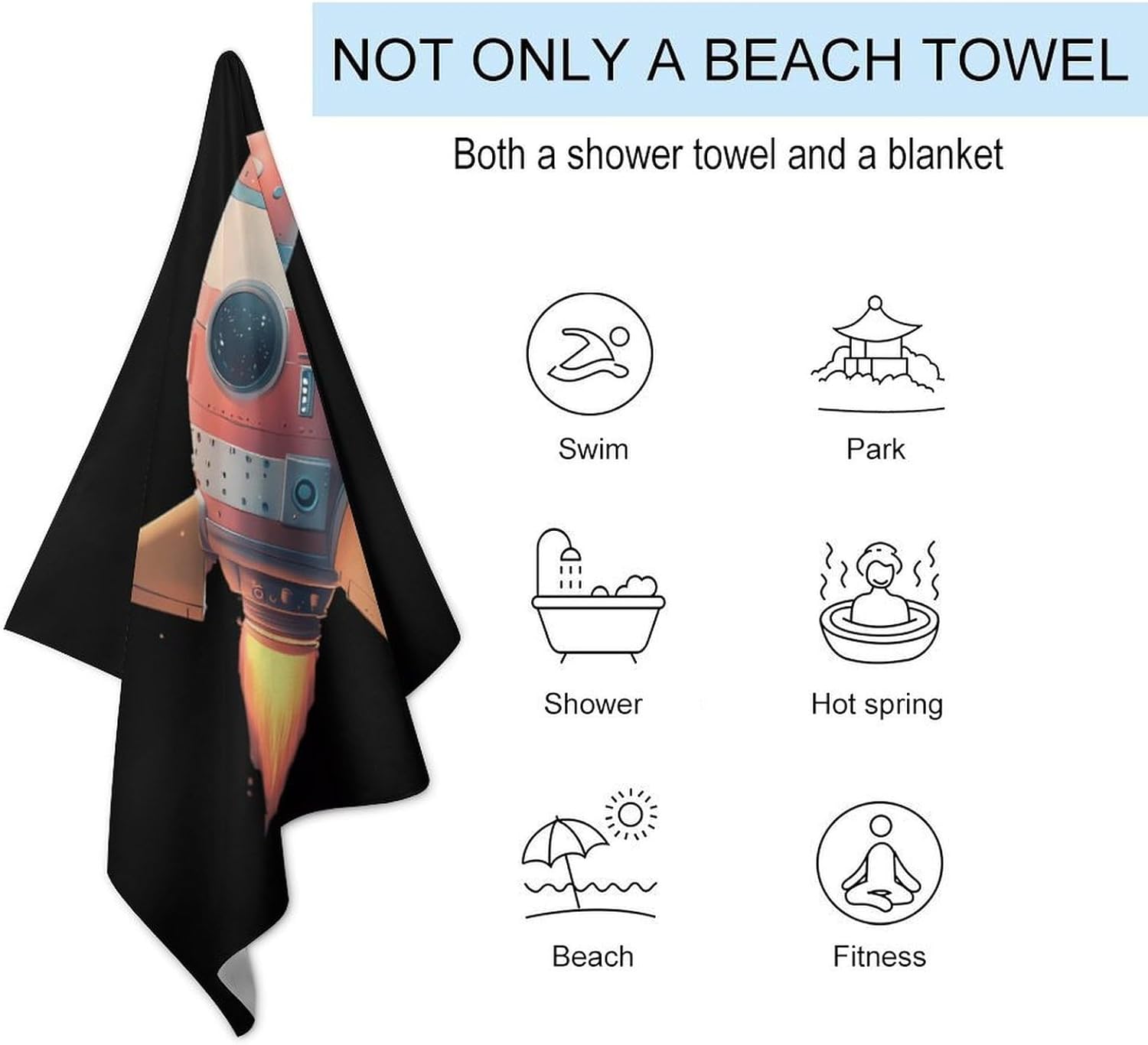 Spaceship Oversized Beach Towel Soft Absorbent Pool Bath Swim Towels for Adults Travel Vacation Gifts 130x80cm