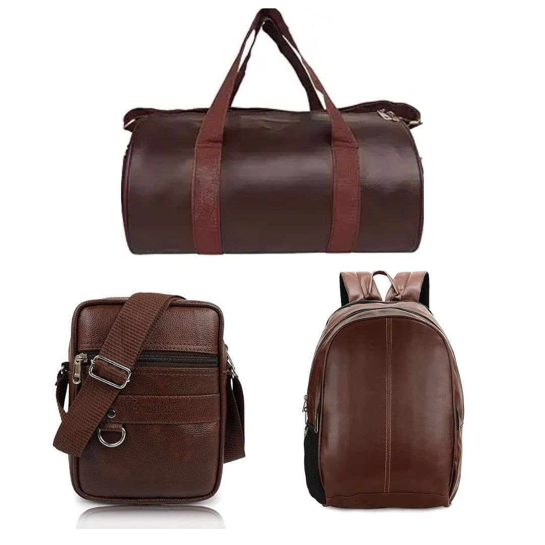 treggo Premium 3-in-1 Leather Travel Bag Set | Laptop Office, Duffle Gym & Sling Messenger Bag for Men & Women – Brown (MetroPro Business Combo)-picture-10