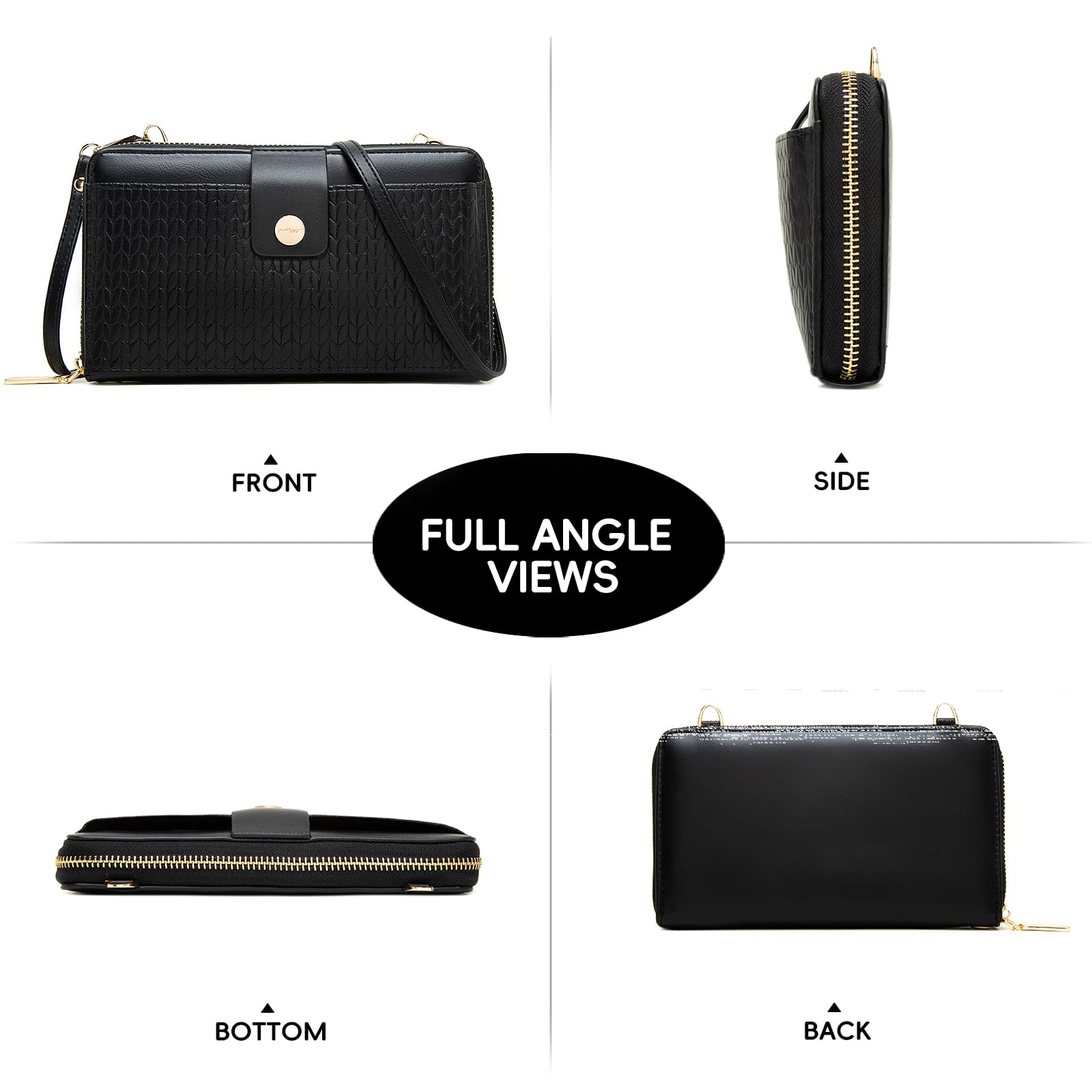 Prettyzys Wallet Women Rfid Crossbody Bag Handbag - Handmade Blocking Wristlet Clutch Zipper for Ladies Teenage Girls – Cell Phone with Coins Credit Cards Cash Pockets, Black