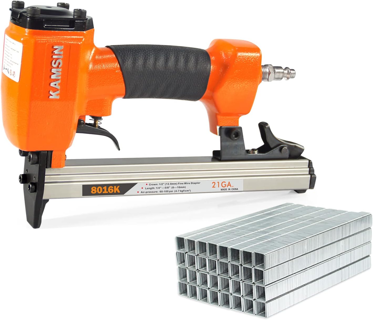 Kamsin 8016K 21 Gauge Pneumatic Upholstery Stapler with 10,000 PCS Fine Wire Staples of 80 Series 3/8-inch (10mm) Leg Length
