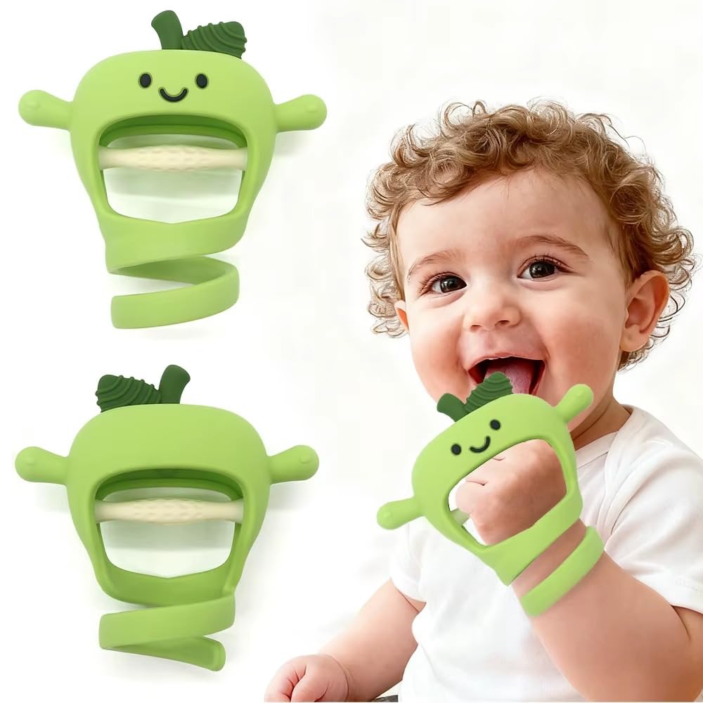 Lefan Silicone Baby Teether with Wrist Strap, Soft Chew Teething Toy for Infants, BPA Free Food Grade Silicone, Easy Grip Anti-Drop Teether for Newborns & Toddlers Infant Gum Massager Toy- Green-picture-10
